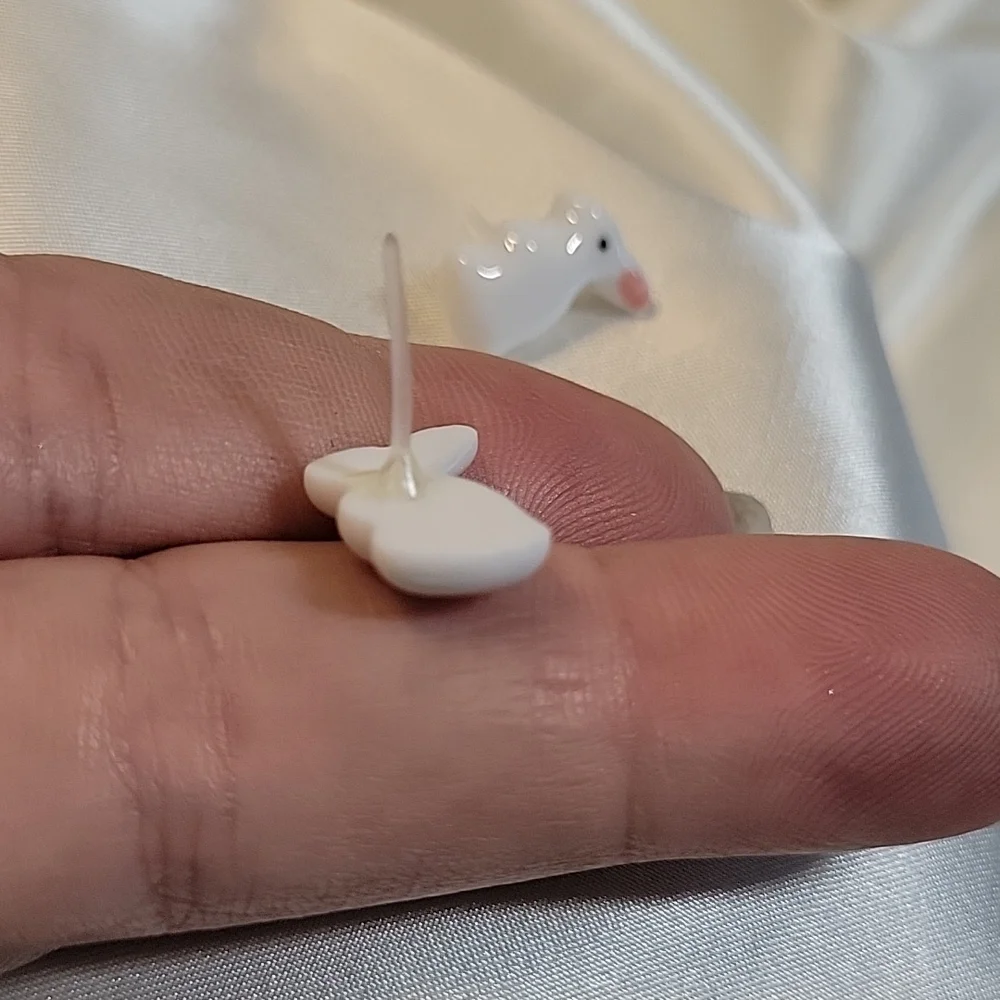 Ceramic Bunny Stud Earrings, metal free - Picture 6 of 7